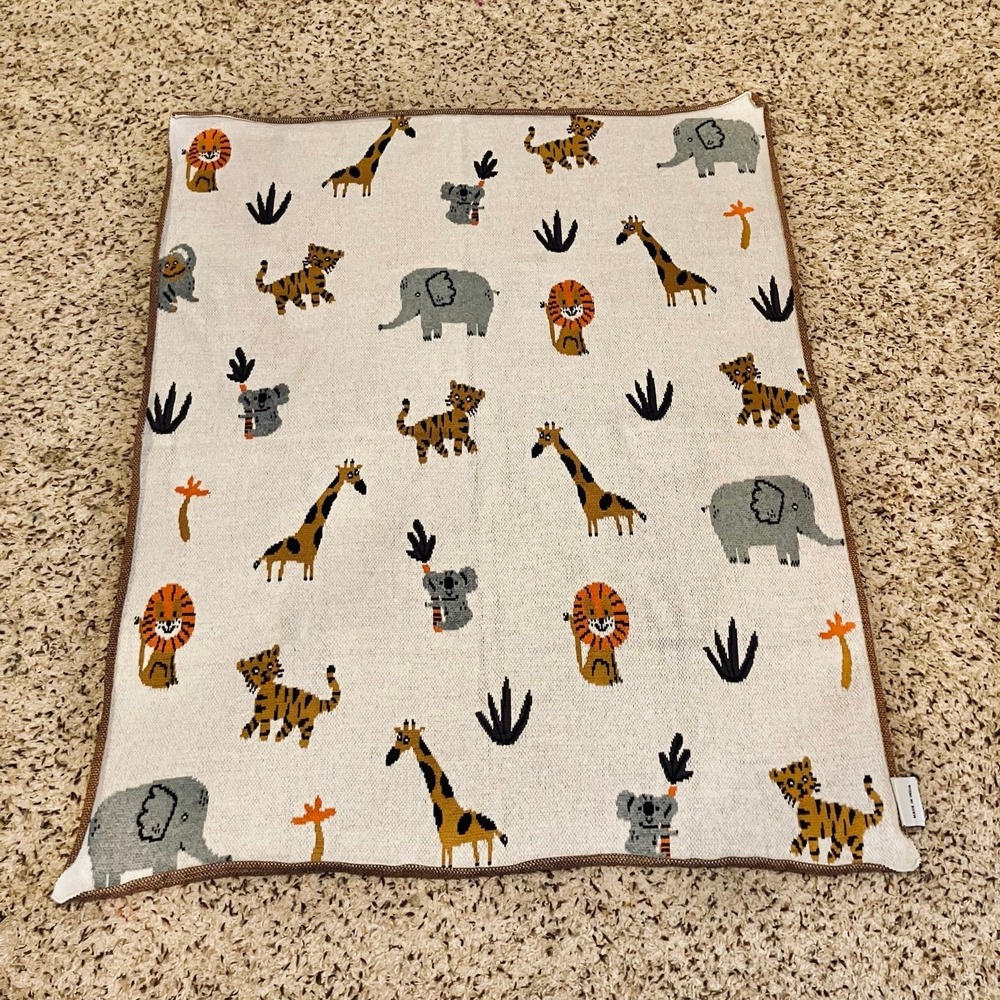 Kanodia BABY BLANKET Safari Jungle Elephant Tiger Giraffe 100% Cotton Knit Throw